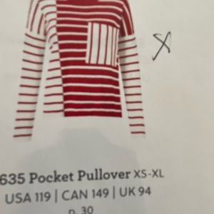 Cabi pocket pullover. Red/white in front. Black/red in back. Round neck.